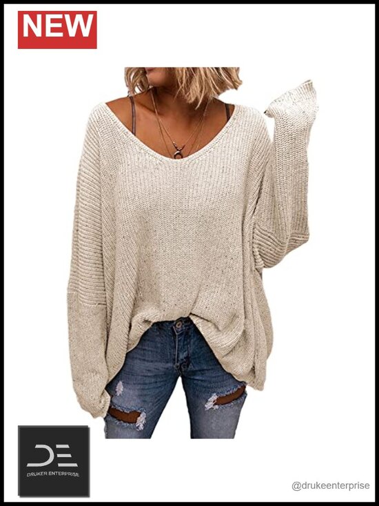 Sweaters - V Neck Long Sleeve Knit Loose Oversized Pullover Sweater Top